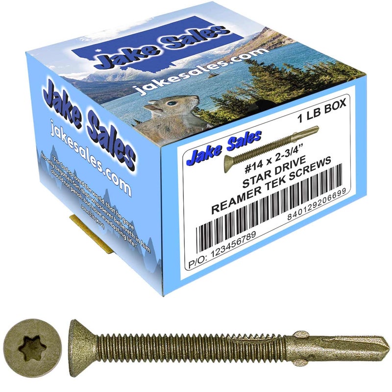 Jake Sales 14x2-3/4 Reamer Tek Torx/Star Head Self-Drilling Wood to Metal Screws - for Flatbeds, Trailers - T-30 Torx Screw Head 1 Pound 34 Screws - Image 1